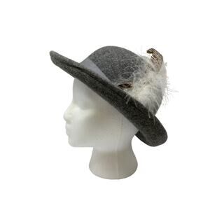 Vintage Lancaster Wool Derby Hat Feather Detail Medium Heather Gray